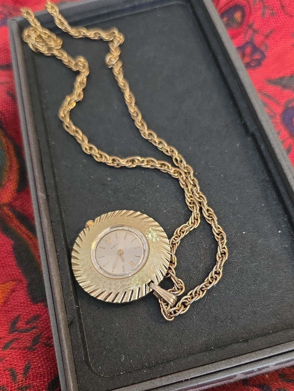 Vintage Sunburst Pendant Timex Watch Necklace - Women Accessories